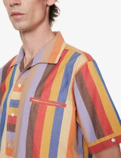 Striped Camp-collar Regular-fit Woven Shirt 9 Striped Camp-collar Regular-fit Woven Shirt -Fit & Flow Clothing Sales Store R04162299 ORANGE ALT04