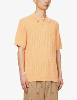 Cable-knit Short-sleeved Linen And Cotton-blend Polo Shirt -Fit & Flow Clothing Sales Store R04162307 ORANGE ALT02