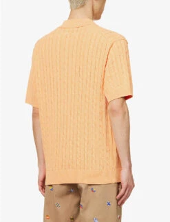 Cable-knit Short-sleeved Linen And Cotton-blend Polo Shirt -Fit & Flow Clothing Sales Store R04162307 ORANGE ALT03