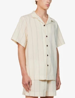 Camp-collar Short-sleeved Boxy-fit Cotton And Silk-blend Shirt -Fit & Flow Clothing Sales Store R04162502 BEIGE ALT02