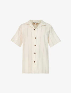 Camp-collar Short-sleeved Boxy-fit Cotton And Silk-blend Shirt