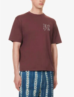 Palm Angels Logo-embroidered Cotton-jersey T-shirt -Fit & Flow Clothing Sales Store R04166042 BORDEAUXWHITE ALT02