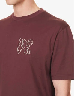 Palm Angels Logo-embroidered Cotton-jersey T-shirt -Fit & Flow Clothing Sales Store R04166042 BORDEAUXWHITE ALT04