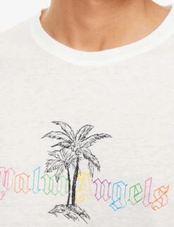 Palm Angels Graphic-print Regular-fit Cotton And Linen-blend T-shirt -Fit & Flow Clothing Sales Store R04166044 WHITEBLACK ALT04