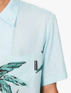 Palm Angels Graphic-print Camp-collar Boxy-fit Woven Shirt -Fit & Flow Clothing Sales Store R04166072 LIGHTBLUEGREEN ALT04