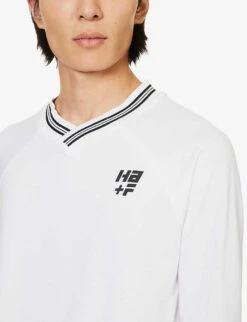 Brand-embroidered V-neck Cotton-jersey Sweatshirt -Fit & Flow Clothing Sales Store R04166409 WHITE ALT04
