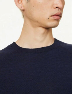 Short-sleeved Branded-tab Wool T-shirt -Fit & Flow Clothing Sales Store R04167220 NAVY ALT04