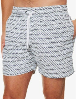 Geometric-print Drawstring-waistband Recycled-polyester Swim Shorts 9 Geometric-print Drawstring-waistband Recycled-polyester Swim Shorts -Fit & Flow Clothing Sales Store R04167459 BLUECOTTONWHITE ALT04