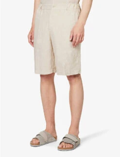120% Lino Bermuda Pressed-crease High-rise Linen Shorts 7 120% Lino Bermuda Pressed-crease High-rise Linen Shorts -Fit & Flow Clothing Sales Store R04167673 NUT ALT02
