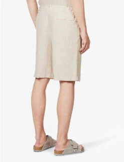 120% Lino Bermuda Pressed-crease High-rise Linen Shorts 8 120% Lino Bermuda Pressed-crease High-rise Linen Shorts -Fit & Flow Clothing Sales Store R04167673 NUT ALT03
