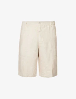 120% Lino Bermuda Pressed-crease High-rise Linen Shorts