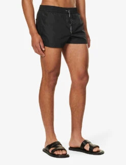 Dolce & Gabbana Logo-plaque Cotton And Silk-blend Swim Shorts -Fit & Flow Clothing Sales Store R04168689 BLACK ALT02