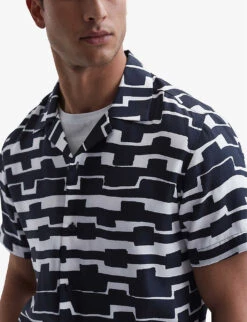 Reiss Oakland Abstract-print Recycled-polyester Shirt -Fit & Flow Clothing Sales Store R04169090 NAVYWHITE ALT04
