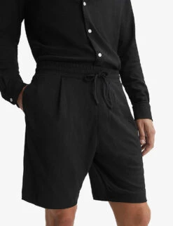 Reiss Riad Drawstring-waist Textured Stretch-woven Shorts -Fit & Flow Clothing Sales Store R04169153 BLACK ALT02