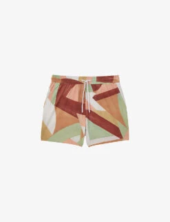 Reiss Brass Abstract-print Regular-fit Recycled-polyester Swim Shorts