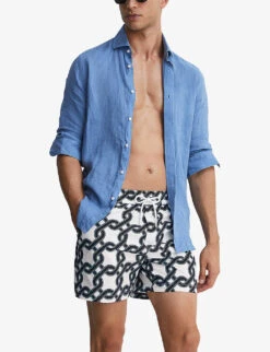Reiss Chain Graphic-print Regular-fit Recycled-polyester Swim Shorts -Fit & Flow Clothing Sales Store R04169170 WHITENAVY ALT02