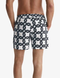 Reiss Chain Graphic-print Regular-fit Recycled-polyester Swim Shorts -Fit & Flow Clothing Sales Store R04169170 WHITENAVY ALT03