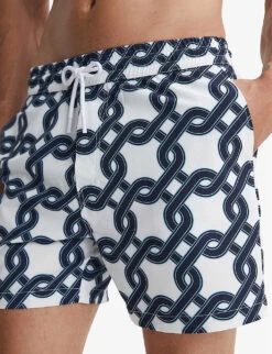 Reiss Chain Graphic-print Regular-fit Recycled-polyester Swim Shorts -Fit & Flow Clothing Sales Store R04169170 WHITENAVY ALT04