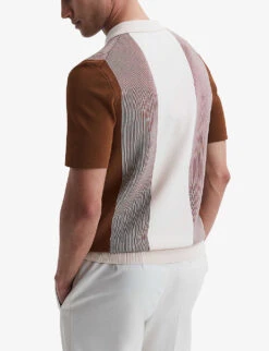 Reiss Milton Striped Zipped-collar Stretch-woven Polo Shirt -Fit & Flow Clothing Sales Store R04169244 TOBACCOCREAM ALT03