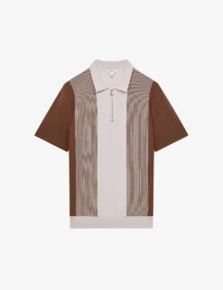 Reiss Milton Striped Zipped-collar Stretch-woven Polo Shirt