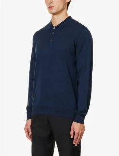 CORNELIANI Collared Relaxed-fit Wool Polo Shirt -Fit & Flow Clothing Sales Store R04170897 BLUE ALT02