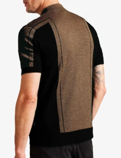 Ted Baker Contrasting-panelled Zip-neck Merino-wool Polo Shirt -Fit & Flow Clothing Sales Store R04173334 TAN ALT03