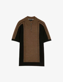 Ted Baker Contrasting-panelled Zip-neck Merino-wool Polo Shirt