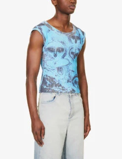 All-over Print Ribbed Relaxed-fit Woven Tank Top -Fit & Flow Clothing Sales Store R04173411 FACES ALT02