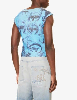 All-over Print Ribbed Relaxed-fit Woven Tank Top -Fit & Flow Clothing Sales Store R04173411 FACES ALT03