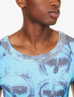 All-over Print Ribbed Relaxed-fit Woven Tank Top -Fit & Flow Clothing Sales Store R04173411 FACES ALT04