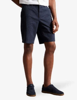 Ted Baker Pinna Leaf-print Recycled Stretch-cotton Shorts -Fit & Flow Clothing Sales Store R04174558 NAVY ALT02