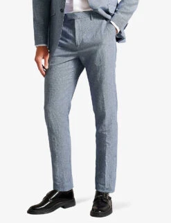 Ted Baker Scopet Slim-fit Puppytooth Linen And Wool-blend Suit Trousers -Fit & Flow Clothing Sales Store R04174559 BLUE ALT02
