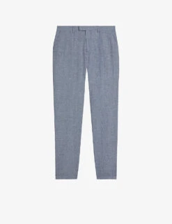 Ted Baker Scopet Slim-fit Puppytooth Linen And Wool-blend Suit Trousers