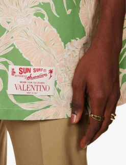 Valentino Pineapple-print Oversized-fit Cotton-poplin Shirt -Fit & Flow Clothing Sales Store R04181423 PINEAPPLEPRINTGREEN ALT04