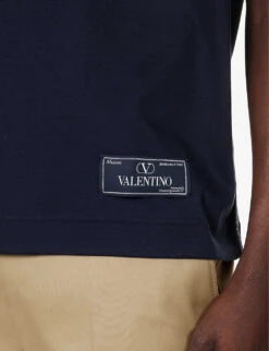 Valentino Tag Brand-patch Cotton-jersey T-shirt -Fit & Flow Clothing Sales Store R04181440 NAVY ALT04
