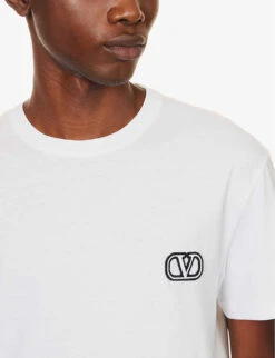 Valentino VLOGO Brand-embroidered Cotton-jersey T-shirt -Fit & Flow Clothing Sales Store R04181449 WHITE ALT04