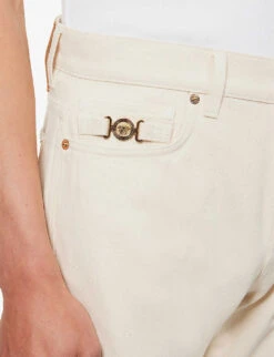 Versace Brand-embellished Straight-leg Regular-fit Jeans -Fit & Flow Clothing Sales Store R04181569 ECRU ALT04