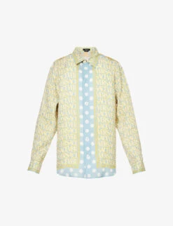 Versace Brand-print Contrast-panel Regular-fit Linen Shirt