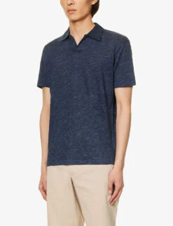 Sunspel Split-hem Short-sleeved Regular-fit Linen Polo Shirt -Fit & Flow Clothing Sales Store R04181929 NAVYMELANGE ALT02