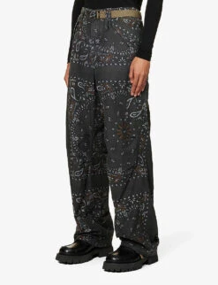 Sacai Bandana-print Wide-leg Regular-fit Cotton-twill Trousers -Fit & Flow Clothing Sales Store R04182048 GREY ALT02