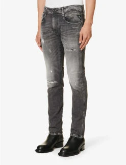 Replay Anbass Distressed Tapered-leg Slim-fit Stretch-denim Jeans -Fit & Flow Clothing Sales Store R04186403 DARKGREY ALT02