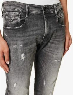 Replay Anbass Distressed Tapered-leg Slim-fit Stretch-denim Jeans -Fit & Flow Clothing Sales Store R04186403 DARKGREY ALT04