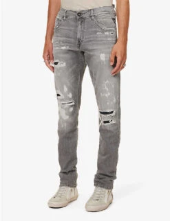 Replay Mickey Slim-fit Faded-wash Stretch-denim Jeans -Fit & Flow Clothing Sales Store R04186407 MEDIUMGREY ALT02