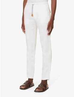 ELEVENTY Drawstring-waistband Tapered-leg Regular-fit Linen Trousers 7 ELEVENTY Drawstring-waistband Tapered-leg Regular-fit Linen Trousers -Fit & Flow Clothing Sales Store R04187309 WHITE ALT02