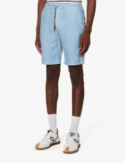 ELEVENTY Drawstring-waistband Herringbone-weave Regular-fit Cotton Shorts 7 ELEVENTY Drawstring-waistband Herringbone-weave Regular-fit Cotton Shorts -Fit & Flow Clothing Sales Store R04187311 LIGHTBLUE ALT02