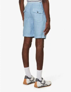 ELEVENTY Drawstring-waistband Herringbone-weave Regular-fit Cotton Shorts 8 ELEVENTY Drawstring-waistband Herringbone-weave Regular-fit Cotton Shorts -Fit & Flow Clothing Sales Store R04187311 LIGHTBLUE ALT03