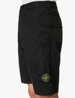 Stone Island Cargo Logo-badge Straight-leg Stretch-cotton Shorts -Fit & Flow Clothing Sales Store R04188759 BLACK ALT04