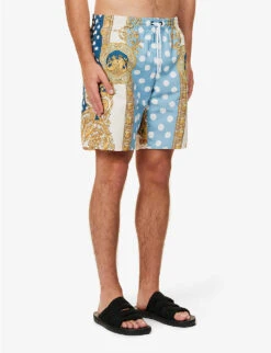 Versace Graphic-print Slip-pocket Regular-fit Swim Shorts 6 Versace Graphic-print Slip-pocket Regular-fit Swim Shorts -Fit & Flow Clothing Sales Store R04188863 LIGHTBLUEIVORY ALT02