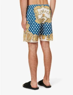 Versace Graphic-print Slip-pocket Regular-fit Swim Shorts 7 Versace Graphic-print Slip-pocket Regular-fit Swim Shorts -Fit & Flow Clothing Sales Store R04188863 LIGHTBLUEIVORY ALT03
