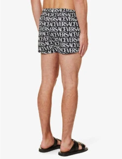 Versace Brand-typography Slip-pocket Regular-fit Swim Shorts -Fit & Flow Clothing Sales Store R04188866 GOLDPRINT ALT03